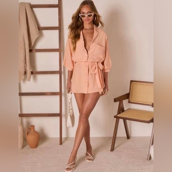 Vici Dresses & Skirts - Vici Brenna Blouson Sleeve Shirt Dress Size Medium Peach